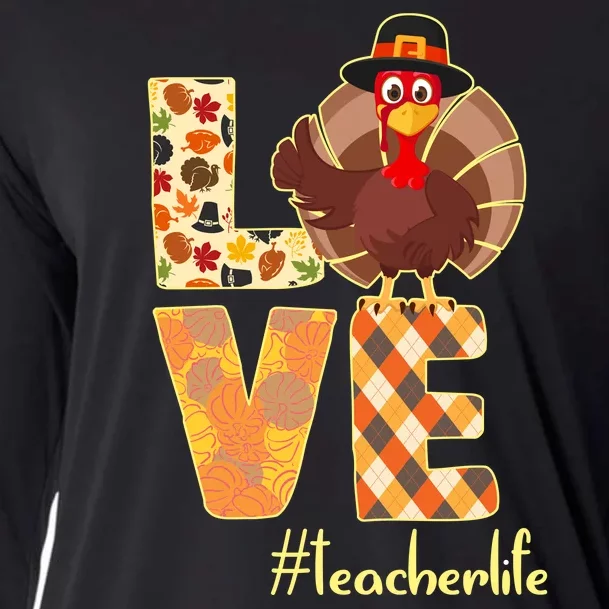 Love Teacher Life Turkey Thanksgiving Cooling Performance Long Sleeve Crew