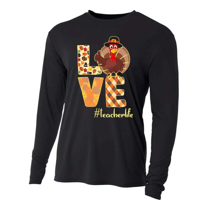 Love Teacher Life Turkey Thanksgiving Cooling Performance Long Sleeve Crew