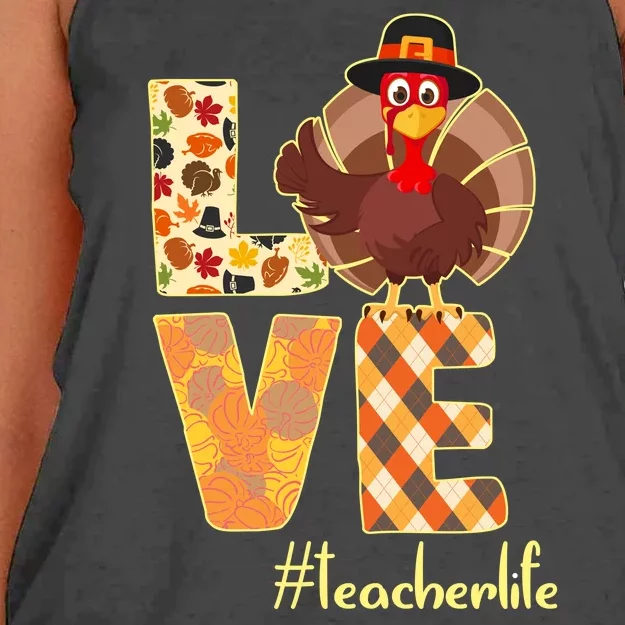 Love Teacher Life Turkey Thanksgiving Women's Knotted Racerback Tank