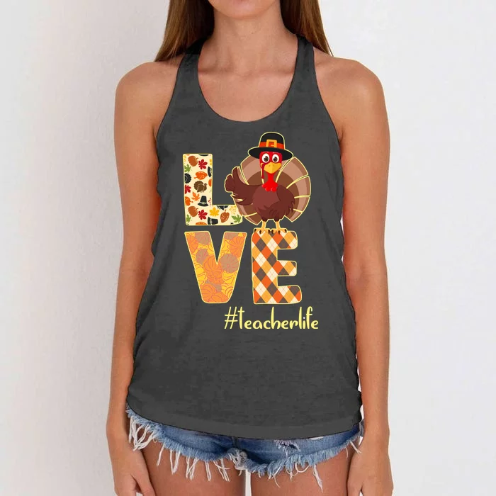 Love Teacher Life Turkey Thanksgiving Women's Knotted Racerback Tank