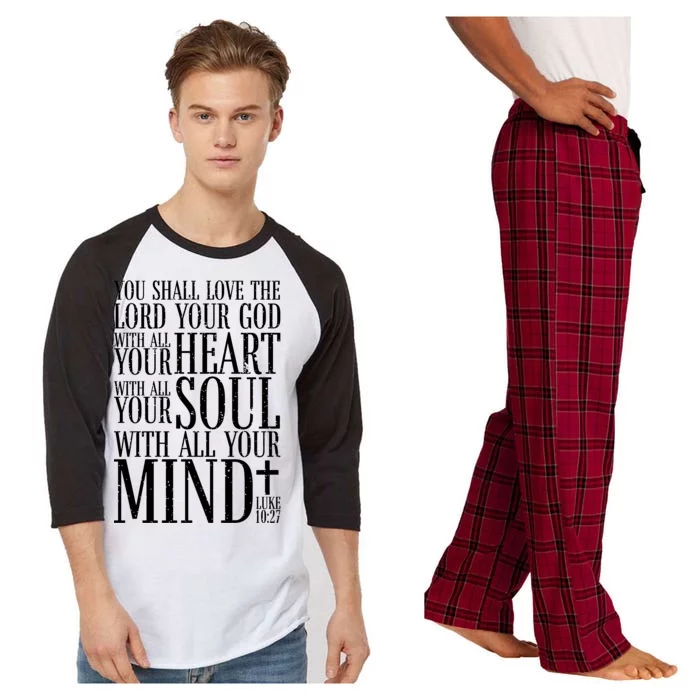 Love The Lord Christian Bible Quote Luke 10:27 Raglan Sleeve Pajama Set