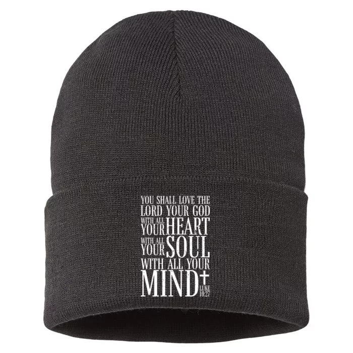 Love The Lord Christian Bible Quote Luke 10:27 Sustainable Knit Beanie