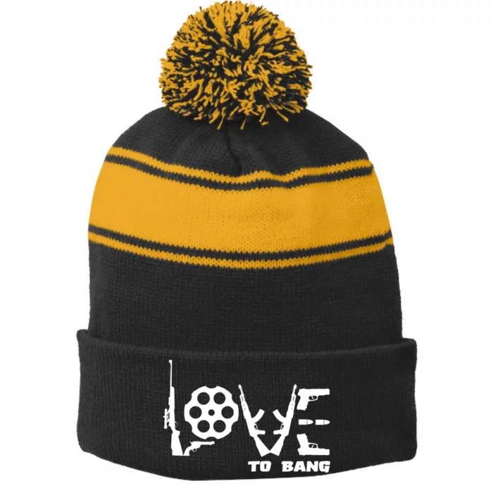 Love To Bang Funny Gun Bullets Stripe Pom Pom Beanie