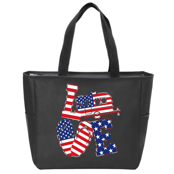 Love USA Camping Zip Tote Bag