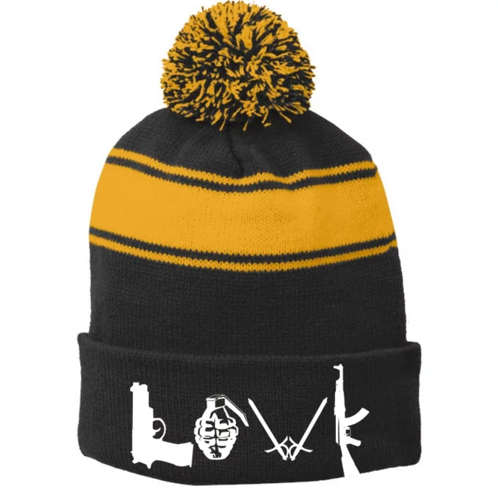 Love Weapons Logo Stripe Pom Pom Beanie