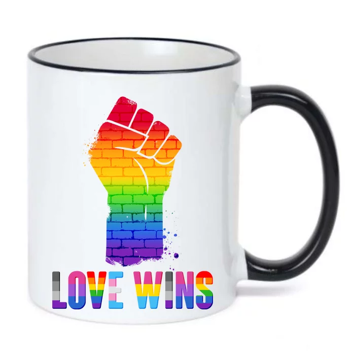 Love Wins Brick Wall Rainbow Fist Black Color Changing Mug