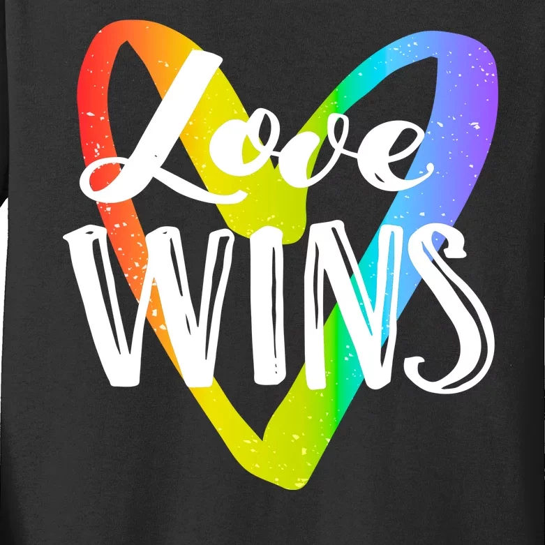 Love Wins LGBT Rainbow Heart Kids Long Sleeve Shirt