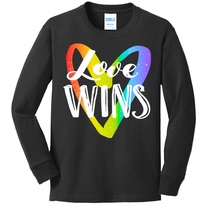 Love Wins LGBT Rainbow Heart Kids Long Sleeve Shirt