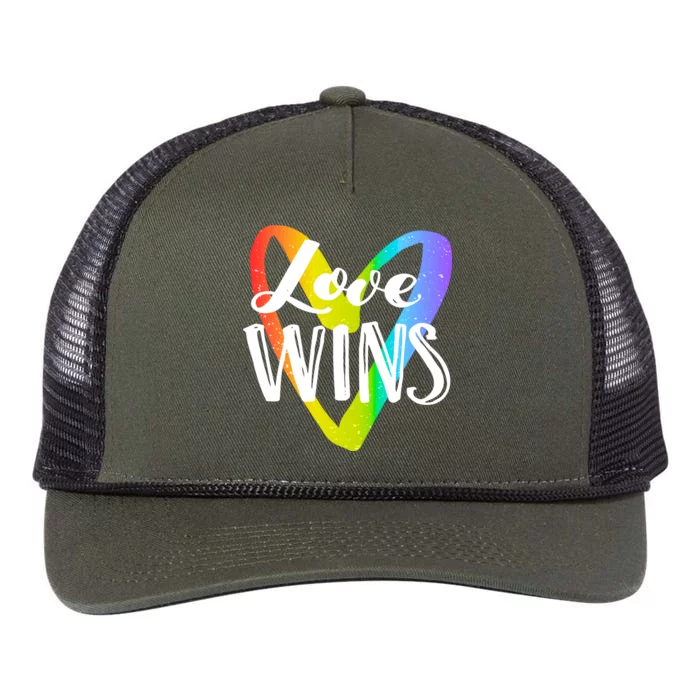 Love Wins LGBT Rainbow Heart Retro Rope Trucker Hat Cap