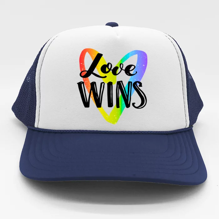 Love Wins LGBT Rainbow Heart Trucker Hat