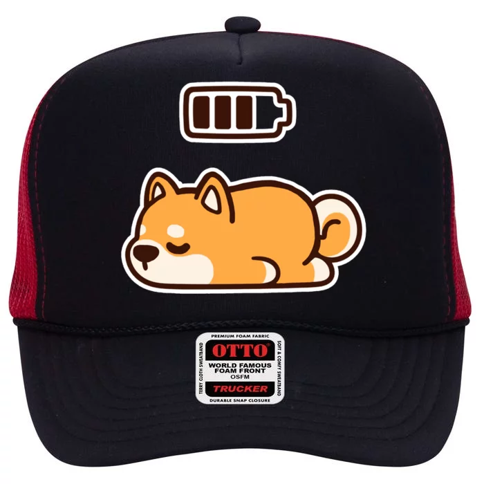 Low Battery Corgi Dog High Crown Mesh Trucker Hat