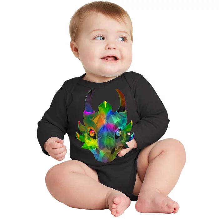 Low Poly Dragon Face Baby Long Sleeve Bodysuit