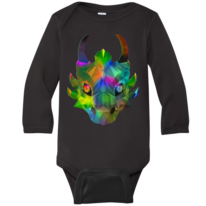 Low Poly Dragon Face Baby Long Sleeve Bodysuit