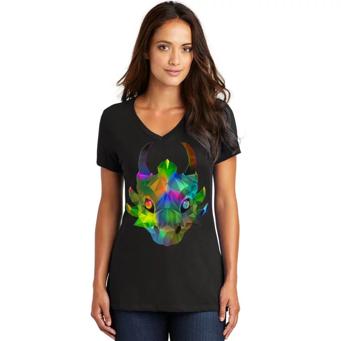 Low Poly Dragon Face Women's V-Neck T-Shirt