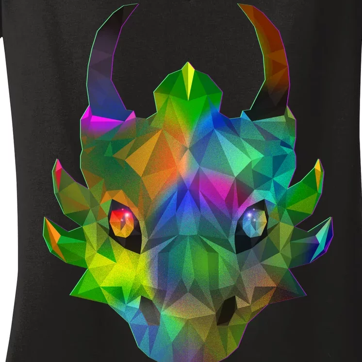 Low Poly Dragon Face Women's V-Neck T-Shirt