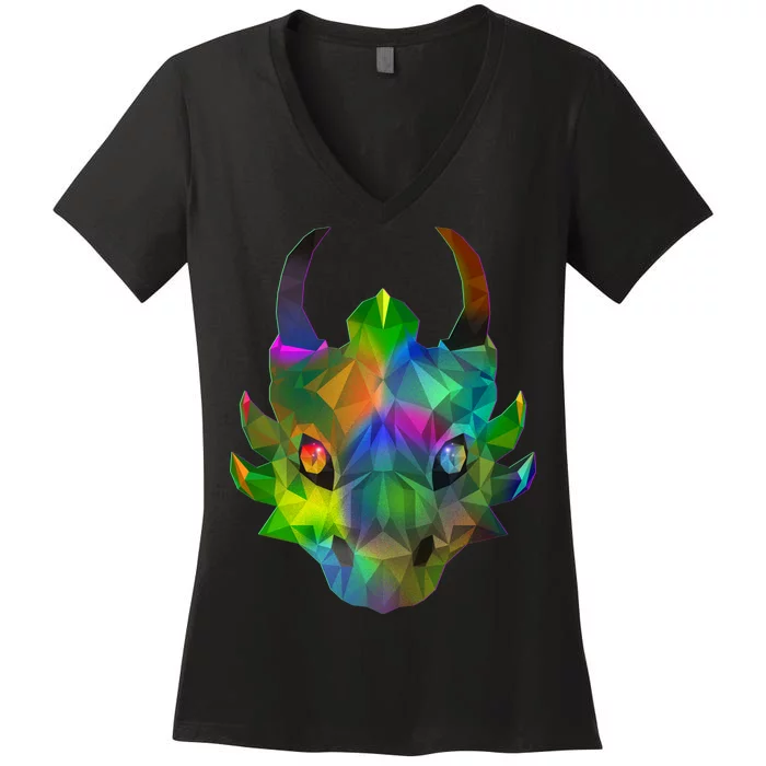 Low Poly Dragon Face Women's V-Neck T-Shirt