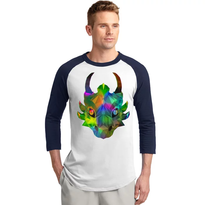 Low Poly Dragon Face Baseball Sleeve Shirt