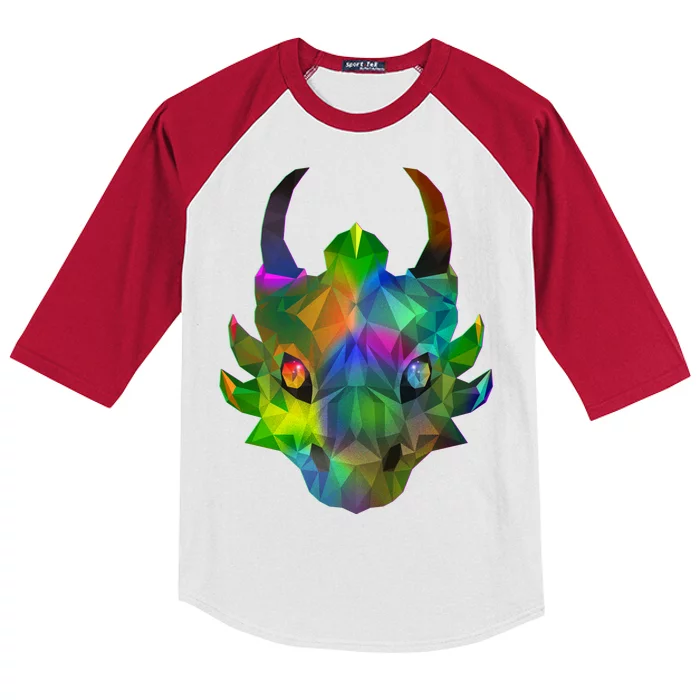 Low Poly Dragon Face Kids Colorblock Raglan Jersey