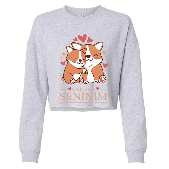 Love Outfit With Cute Corgi Dogsgift Sadece Seninim (Turquoise) Funny Gift Cropped Pullover Crew