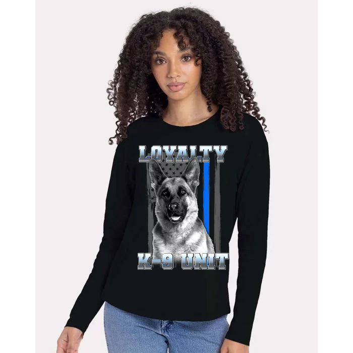 Loyalty K-9 Unit German Shepard Thin Blue Line Flag Womens Cotton Relaxed Long Sleeve T-Shirt