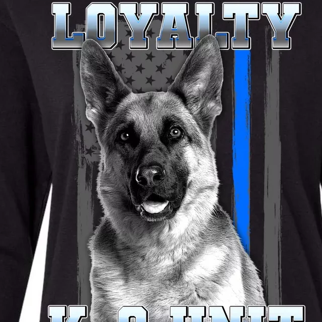 Loyalty K-9 Unit German Shepard Thin Blue Line Flag Womens Cotton Relaxed Long Sleeve T-Shirt