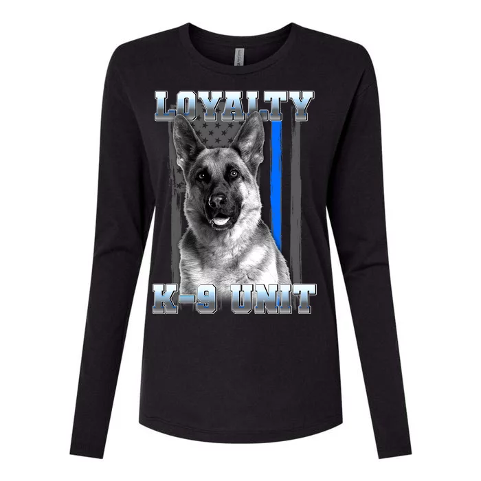 Loyalty K-9 Unit German Shepard Thin Blue Line Flag Womens Cotton Relaxed Long Sleeve T-Shirt