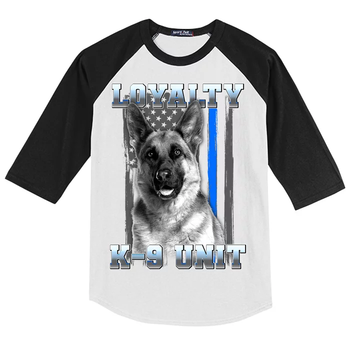 Loyalty K-9 Unit German Shepard Thin Blue Line Flag Kids Colorblock Raglan Jersey