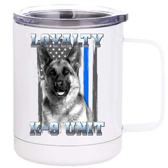 Loyalty K-9 Unit German Shepard Thin Blue Line Flag Front & Back 12oz Stainless Steel Tumbler Cup