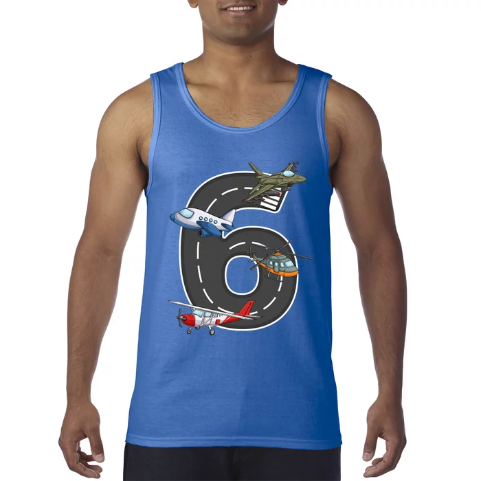 Little Pilot 6th Birthday Party 6 Six Year Old Airplane Cute Gift Tank Top