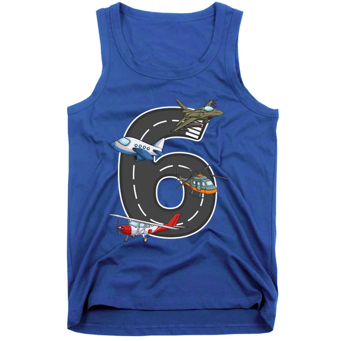 Little Pilot 6th Birthday Party 6 Six Year Old Airplane Cute Gift Tank Top