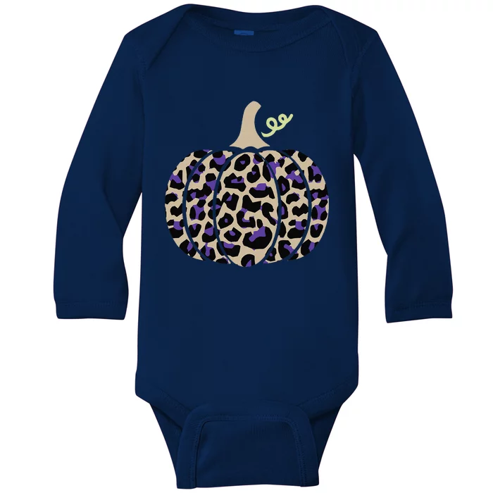 Leopard Pumpkin Art Halloween Party Autumn Holiday Seasonal Baby Long Sleeve Bodysuit