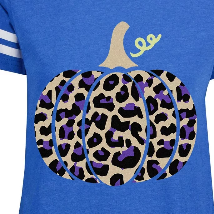 Leopard Pumpkin Art Halloween Party Autumn Holiday Seasonal Enza Ladies Jersey Football T-Shirt