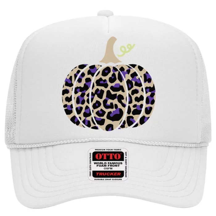 Leopard Pumpkin Art Halloween Party Autumn Holiday Seasonal High Crown Mesh Trucker Hat