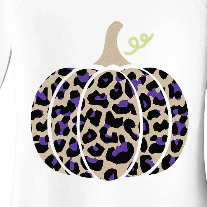 Leopard Pumpkin Art Halloween Party Autumn Holiday Seasonal Women's Perfect Tri Tunic Long Sleeve Shirt