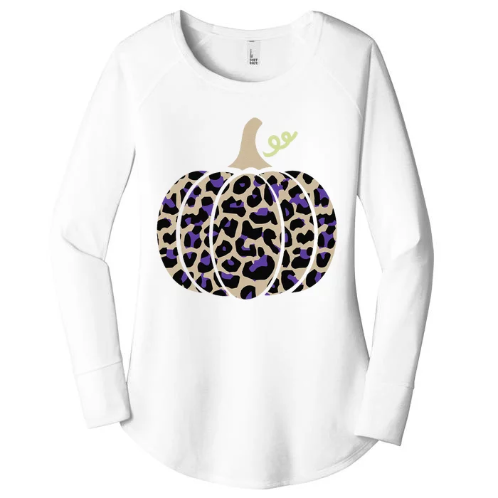 Leopard Pumpkin Art Halloween Party Autumn Holiday Seasonal Women's Perfect Tri Tunic Long Sleeve Shirt