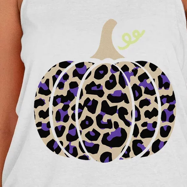 Leopard Pumpkin Art Halloween Party Autumn Holiday Seasonal Women's Knotted Racerback Tank