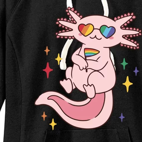 LGBTQ Pride Axolotl Rainbow Flag Women's Fleece Hoodie