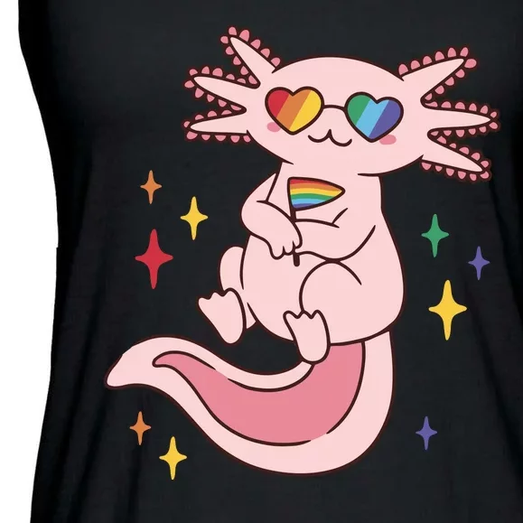 LGBTQ Pride Axolotl Rainbow Flag Ladies Essential Flowy Tank