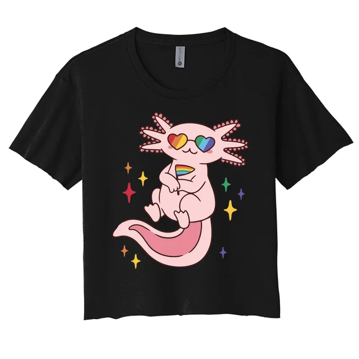 LGBTQ Pride Axolotl Rainbow Flag Women's Crop Top Tee