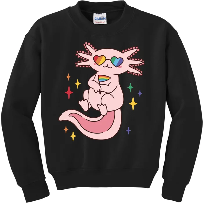 LGBTQ Pride Axolotl Rainbow Flag Kids Sweatshirt