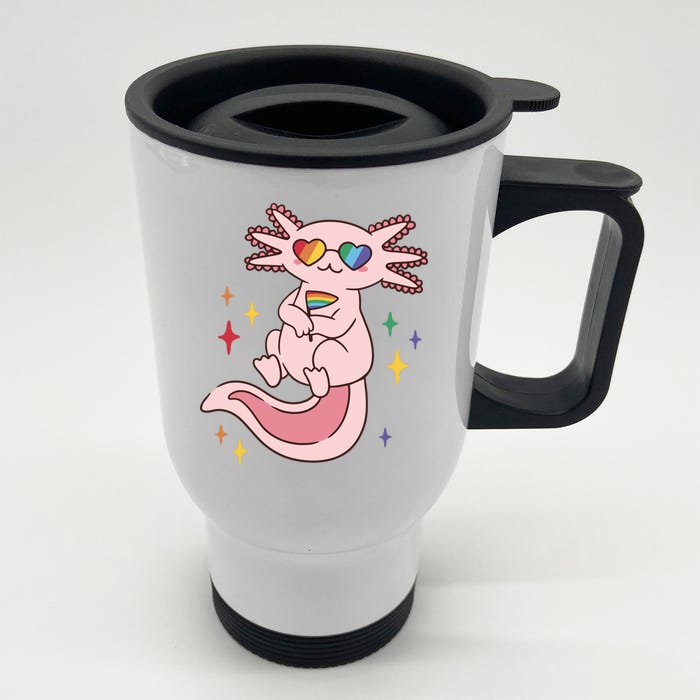 LGBTQ Pride Axolotl Rainbow Flag Front & Back Stainless Steel Travel Mug