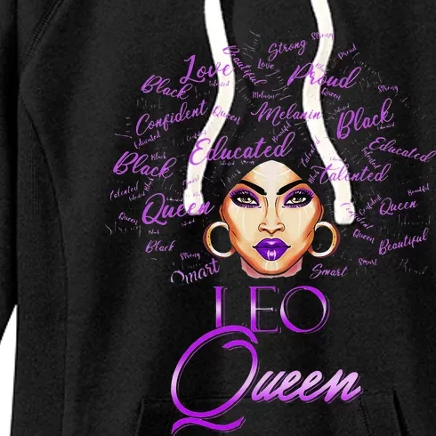 Leo Purple Afro Queen Black Zodiac Birthday Women's Fleece Hoodie