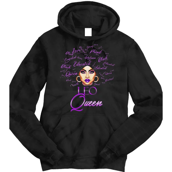 Leo Purple Afro Queen Black Zodiac Birthday Tie Dye Hoodie