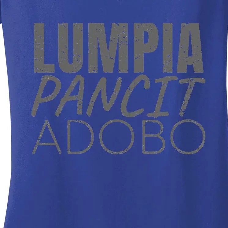 Lumpia Pancit And Adobo Filipino Food Women's V-Neck T-Shirt