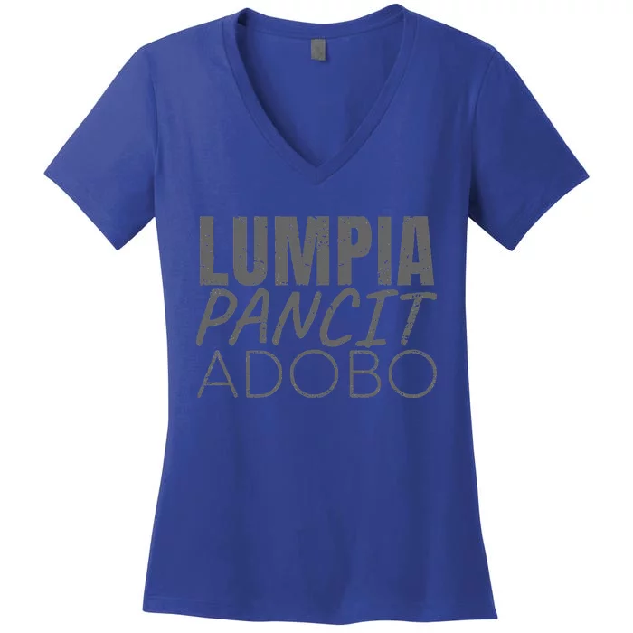 Lumpia Pancit And Adobo Filipino Food Women's V-Neck T-Shirt