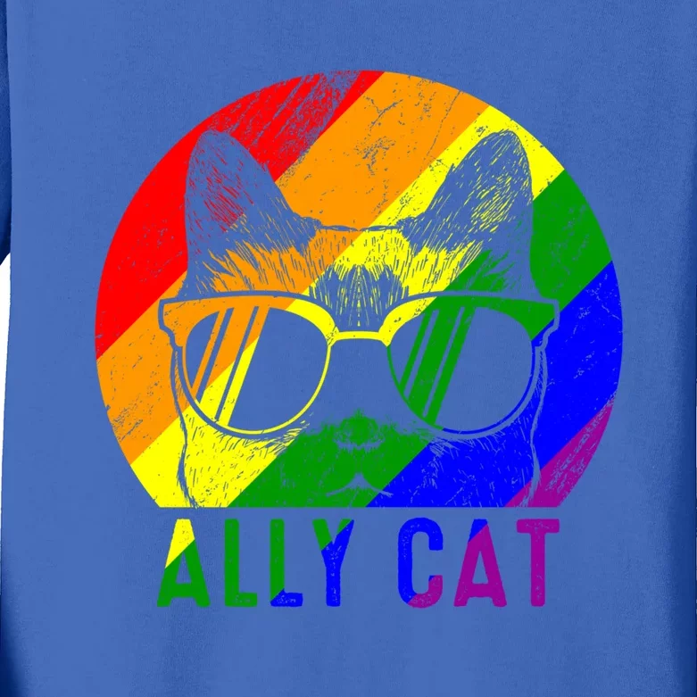 Lgbt Pride Ally Cat Rainbow Lover Flag Gay Lesbian Support Cute Gift Kids Long Sleeve Shirt