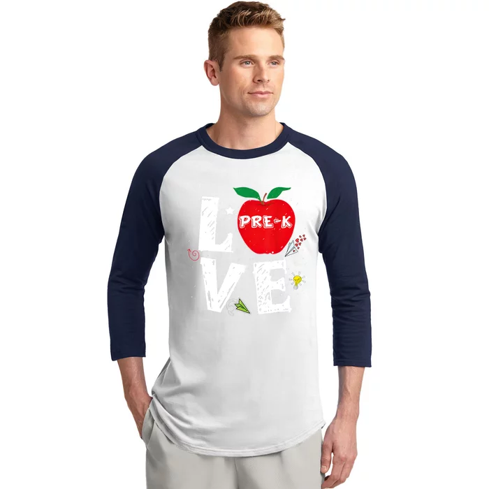 Love Pregiftk Apple Preschool Teachers Students Back To School Gift Baseball Sleeve Shirt