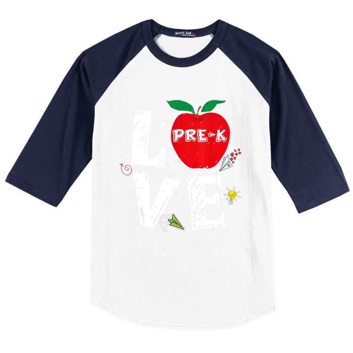 Love Pregiftk Apple Preschool Teachers Students Back To School Gift Baseball Sleeve Shirt