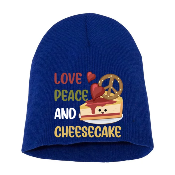 Love Peace And Cheesecake Day Cute Cheese Cake Dessert Gift Short Acrylic Beanie