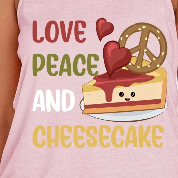 Love Peace And Cheesecake Day Cute Cheese Cake Dessert Gift Women's Knotted Racerback Tank